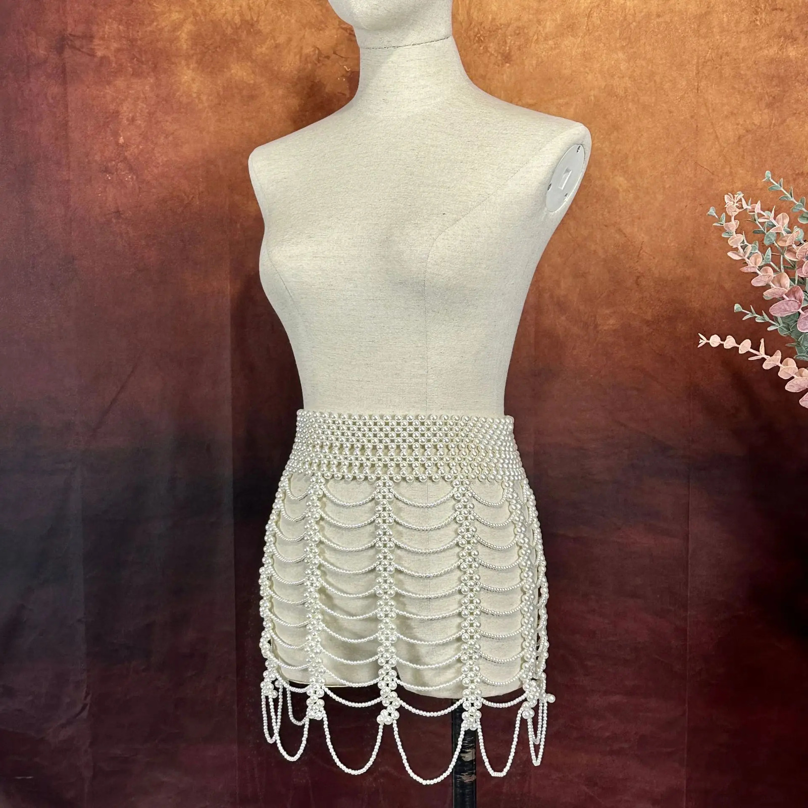 Elegant Statement Pearl Waist Chain Tassel Woven Bead Pearls Skirt Jewelry Women Sexy Belly Body Chains Fashion Clothing 250107