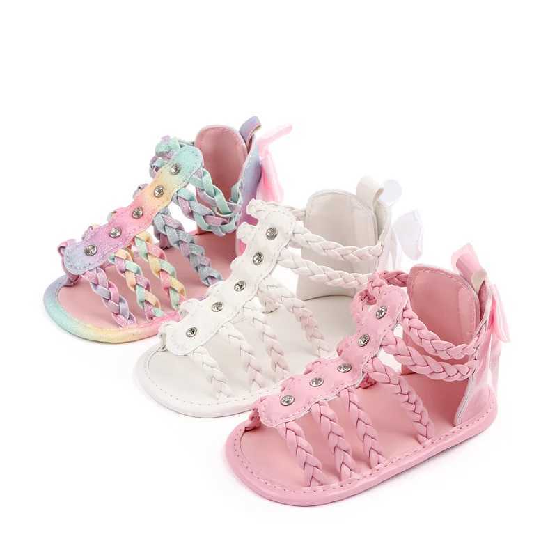 Babyshoes Girls Roman Sandals Open toe Knitted Solid Color Simple New Summer Hollow Flat Casual Shoes Childrens Fashion Casual Shoes W250108