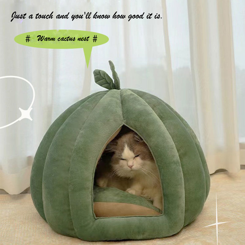 Round pumpkin cat house, all-season pet supplies, enclosed and thickened warm dog house, cat house, factory wholesale