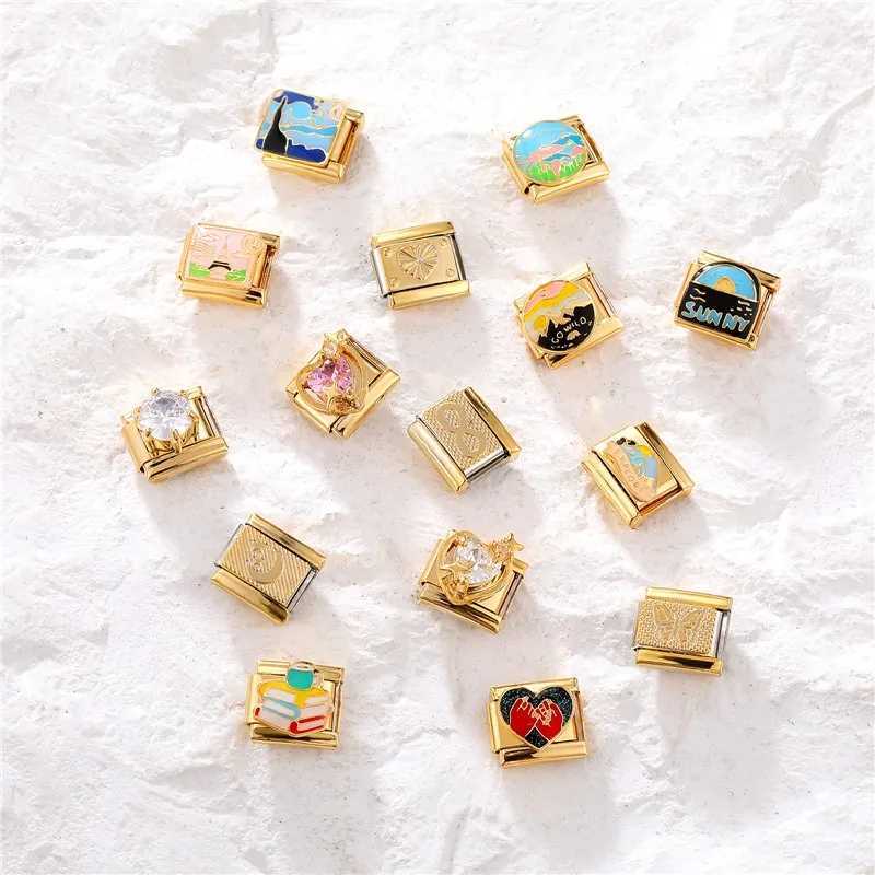 New Fashion 9mm 15 Style Italian Modular Charm Bracelet Fashionable Leisure Holiday Scenery Literary Modular Elastic BraceletXJ250109