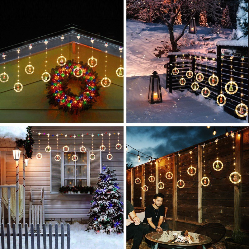 Leather cord curtain lights usb remote control ambient color lights christmas star snowflake decoration christmas tree circle copper wire