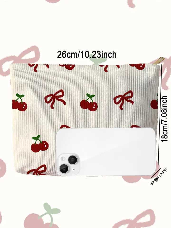 1 piece Corduroy zipper makeup bag with pink butterfly pattern lightweight multifunctional makeup storage bag W250109