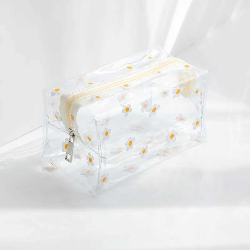 Kawaii Cute Transparent Makeup Bag Large Capacity Portable 2022 New Printed Fruit Heart Pattern Pencil Box Makeup Storage Bag W250109