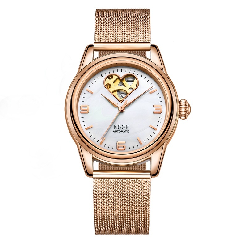 Elegant Women's Automatic Watch with Luminous Skeleton Dial and Genuine Leather Strap
