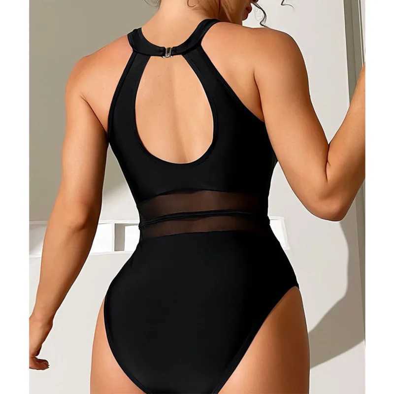 2025 Black Net Sexy One Piece Swimsuits Closed Womens Swimwear Push Up Swimming Wear Body Bathing Suit Beachwear Pool BatherXJ240108