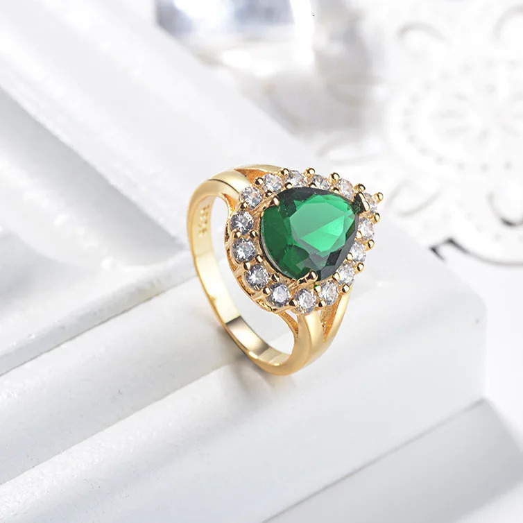 Hurrem Sultan Ring with Emerald Turkish Handmade Jewelry Small Drop Shape Pear Cut Emerald and Round Cut Topaz Ring 250106