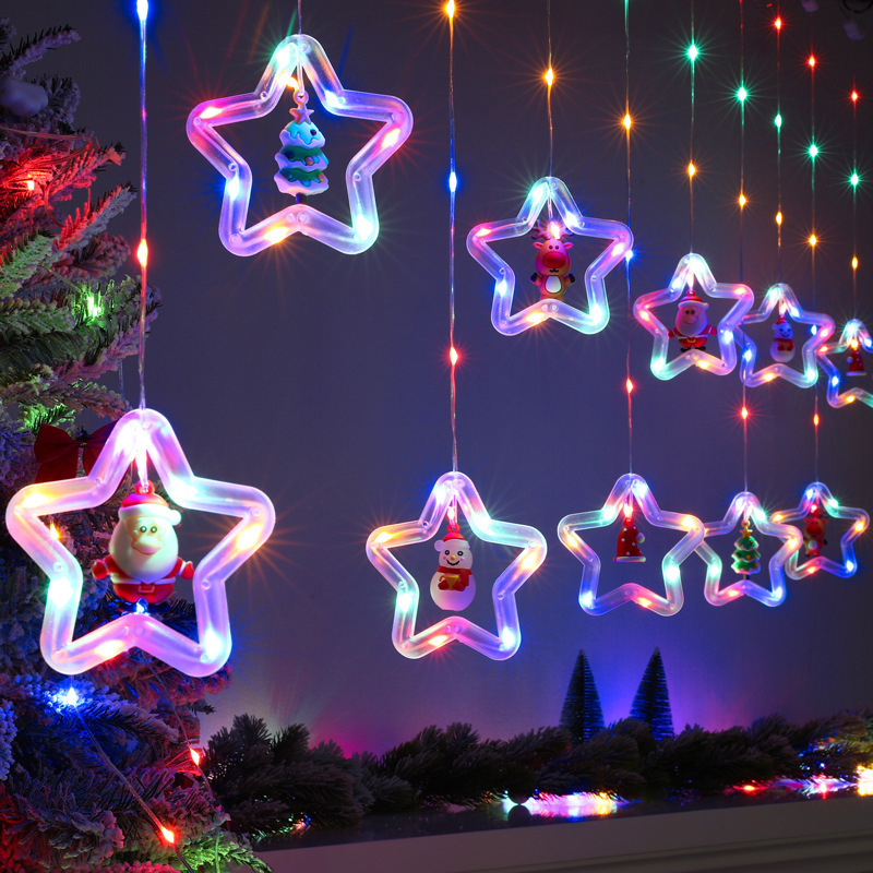 Leather cord curtain lights usb remote control ambient color lights christmas star snowflake decoration christmas tree circle copper wire