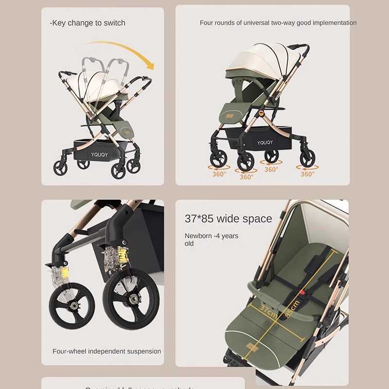 Double baby strollers can be used to sit down and lie down with a detachable combination of high landscape and lightweight one click folding two-way s