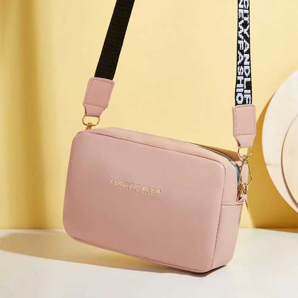 Simple Designer Wide Letter Strap Women Handbag PU Leather Square Shoulder Bag Travel Purse Small Phe Crossbody BagXJ250108