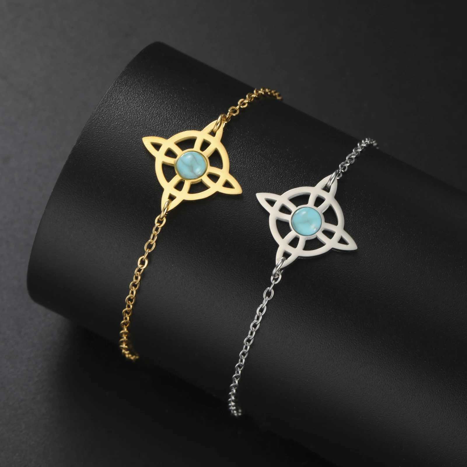 Blue Stone Witch Knot Womens Bracelet Stainl Steel Witch Knot Celtic Knot Double Chain Jewelry Christmas Jewelry GiftXJ250109