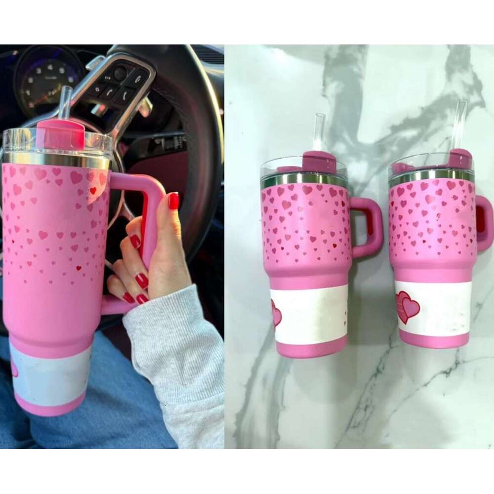 Stock US 14 Oz 40 OZ Valentine's Day Cups Blue Magnolia Lilac Ral Stainless Steel Tumblers With Handle Lid And Straw 14Oz Mini Kids Heart Travel Car Mugs Water