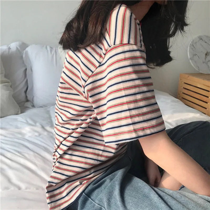 MRMT Womens Striped tShirts Contrast Color Women t Shirt Loose Woman Bottoming Shirts Tops Tees 250108