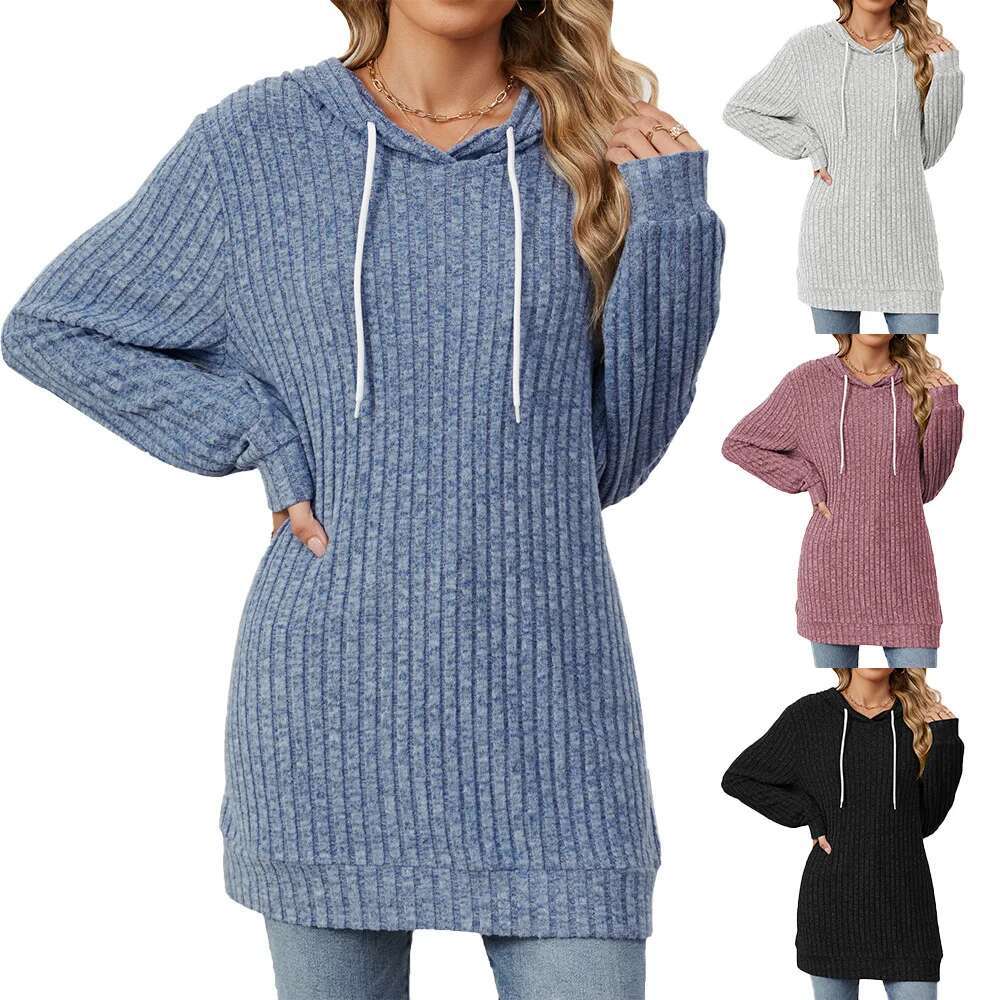 2025 New Women's Solid Color Hooded Drawstring Casual Long Sleeved Sportswear Fashionable Designer Sweatshirt