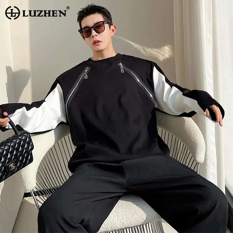 Zipper Patchwork Long Sleeve T Shirts Designer Men Sport Street Sweatshirts Stylish Tops New Clothing