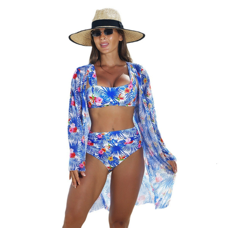 2025 New Kaida Fashion Designer Sexy Multi Color Printed Mesh Bikini Bikini Bikini Bikini Three Piece Set Women's Swimsuit