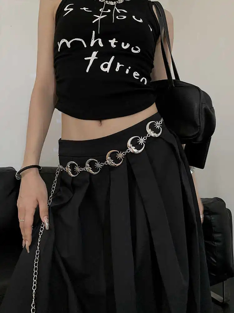 Metal belt chain belt womens waist moon sun womens punk dress belt Gothic accessories 250107