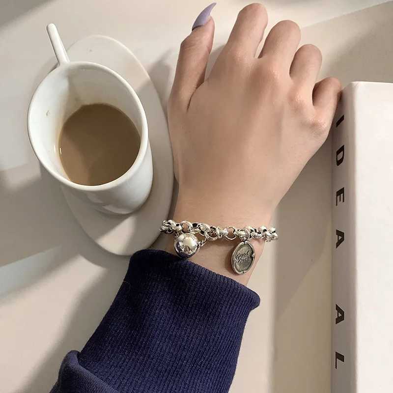 Punk Fashion Ball Letter Tag Pendant Bracelet For Women Young Girl Personality Hip Hop Metal Thick Chain Bracelet Gothic JewelryXJ250109