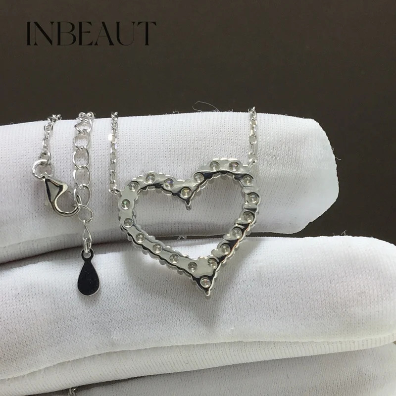 INBEAUT 9K White Gold Total 12 ct Excellent Cut Pass Diamond Tester D Color Heart Pendant Necklace for Wedding 241220