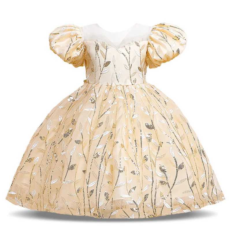 Princess Par Summer Dress For Girls Puff Sleeve Back Bow Tutu Birthday Wedding Bridesmaid Gown Flower Children Clothing PromXJ250108