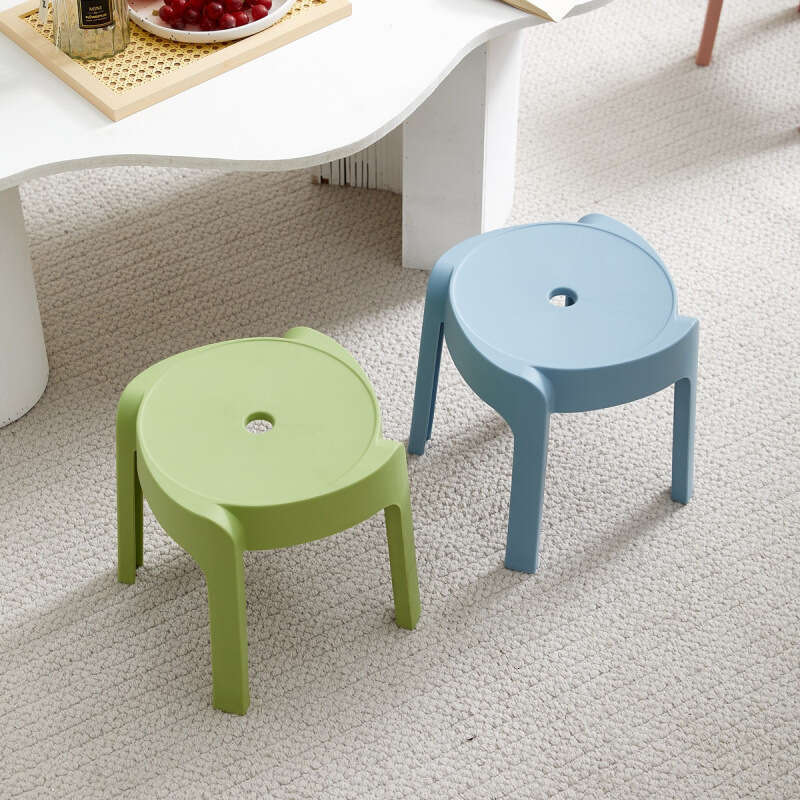 084 Plastic thickened household small adult round can be stacked, coffee table stool, bathroom anti slip children's low stool