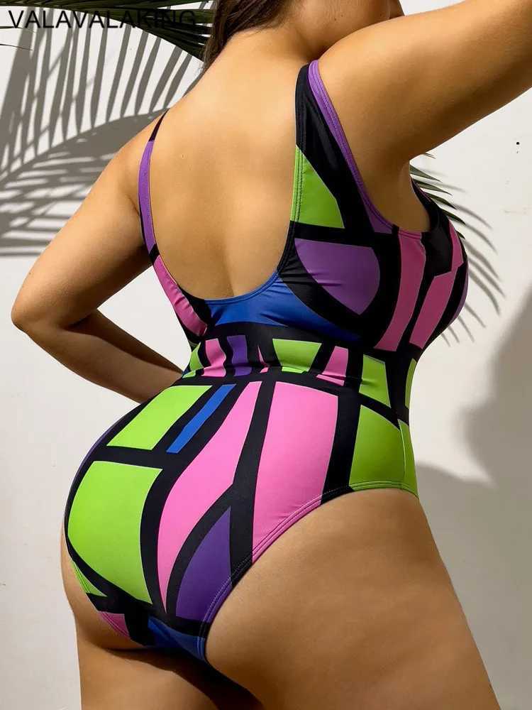 2025 Strapped Print Plus Size Swimwear Womend Push UP Large Big One Piece Swimsuit Curvy Brazilian Lady Chubby Bathing SuitXJ240108