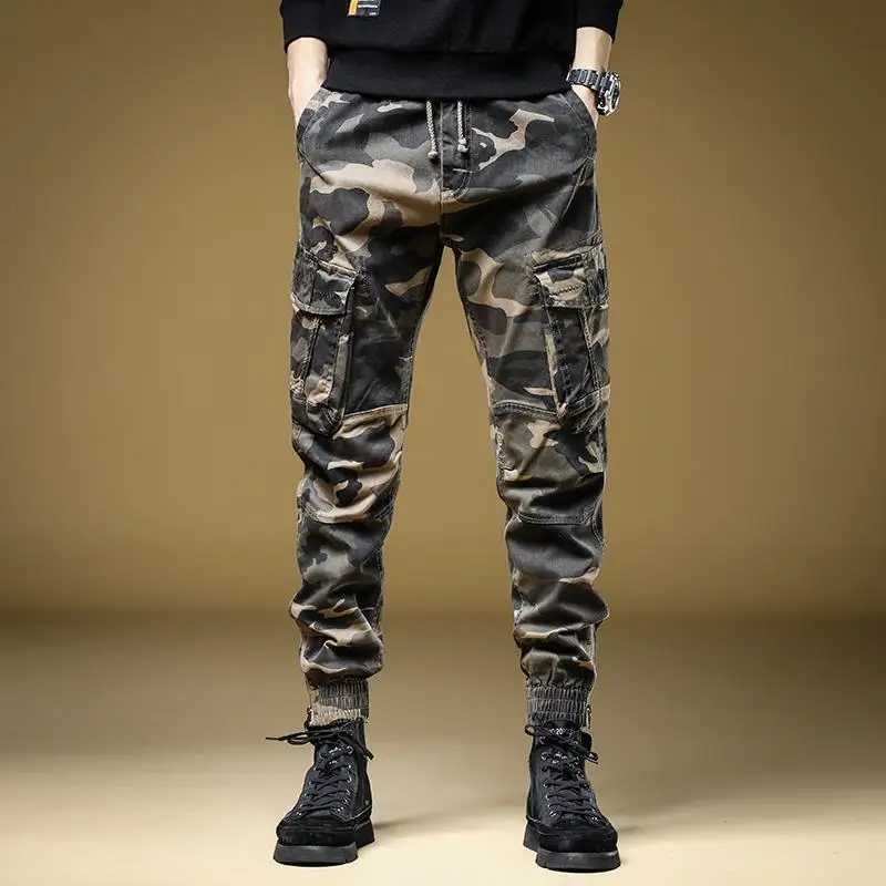 Mens lightweight luxury outdoor sports camouflage jeans durable harem style denim pants loose fit multi pocket cargo jeans; M250109