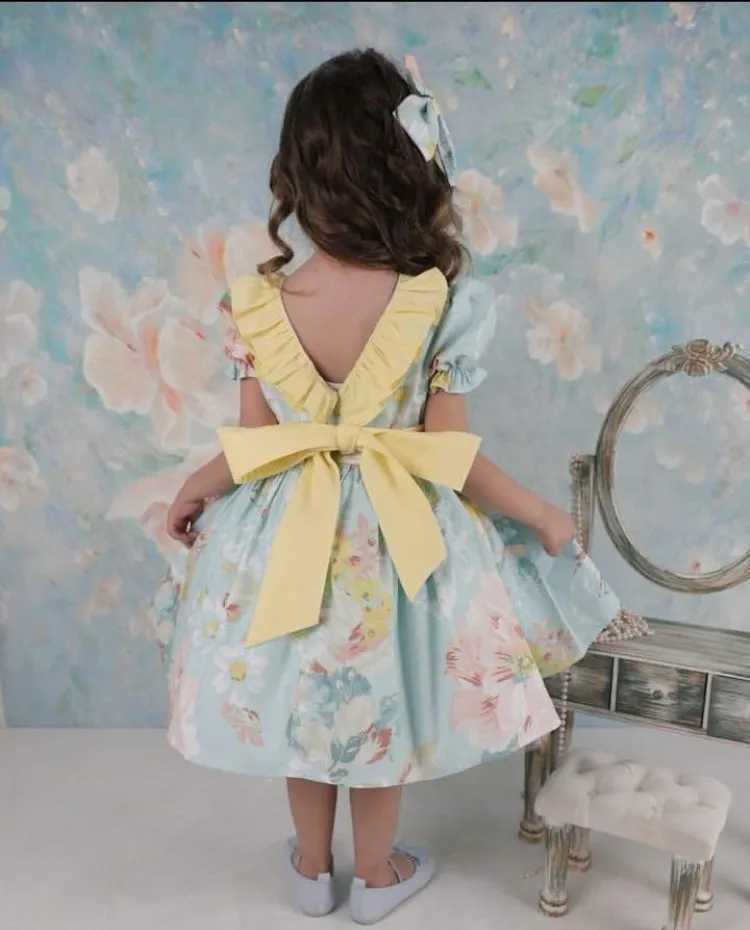 0-12Y Baby Girl Summer Rose Floral Blue Turkish Vintage Lolita Princess Ball Gown Dress for Birthday Holiday Casual EidXJ250108