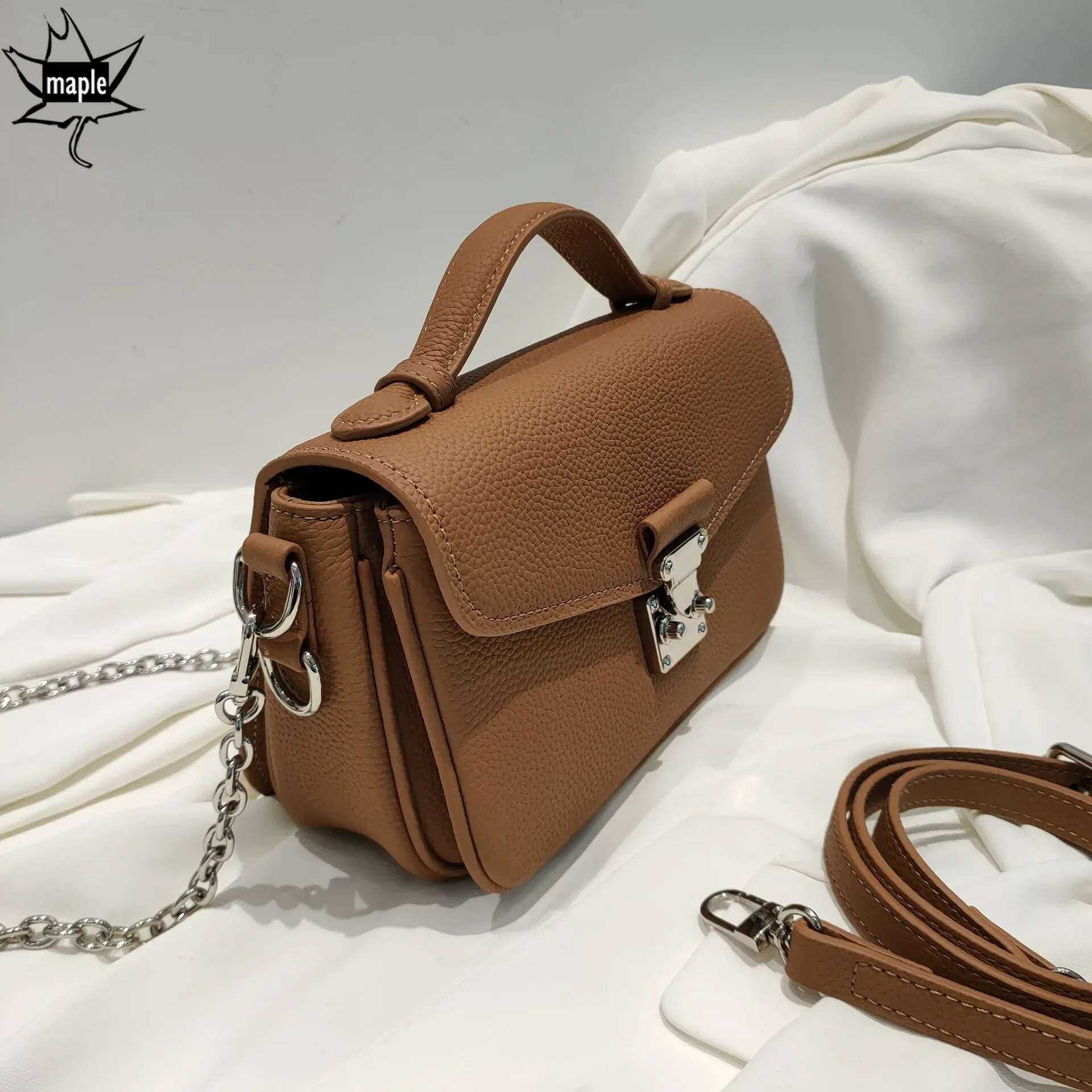 2025 New Pink White Women Messenger Lock Design High Quality Top Layer Cow Leather Ladies Shoulder Crossbody Bag