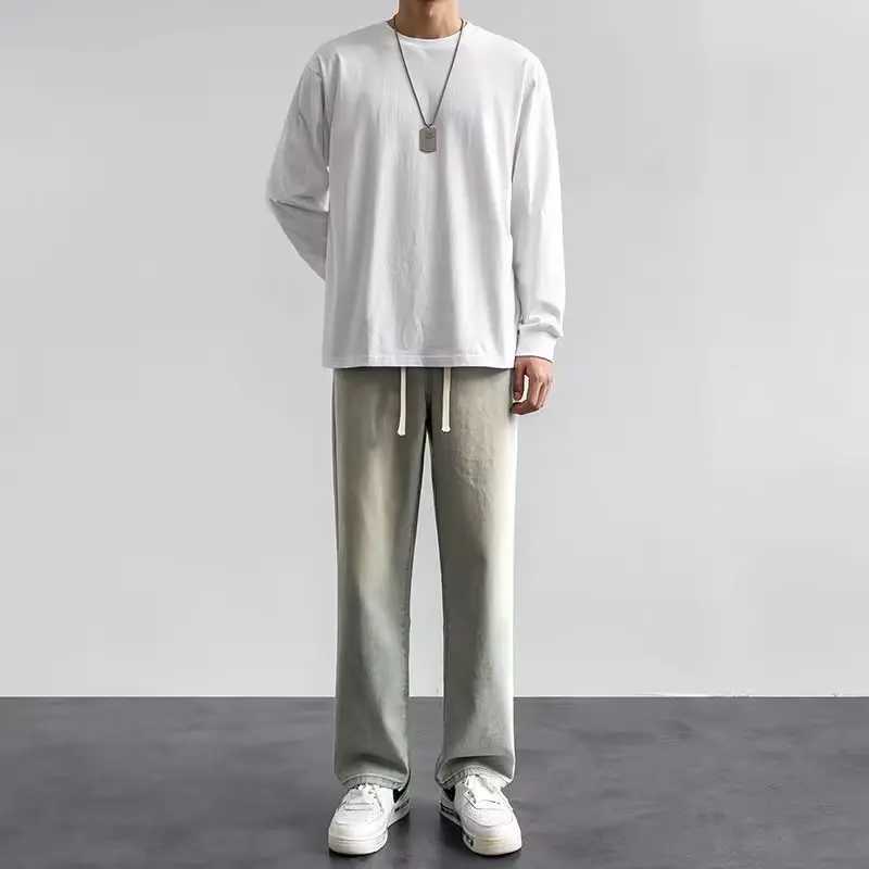 Casual Straight-Leg Jeans Mens Spring New Loose-Fit Elastic Waist American Style Wide-Leg Trousers New Arrival High Street Fashion M250610