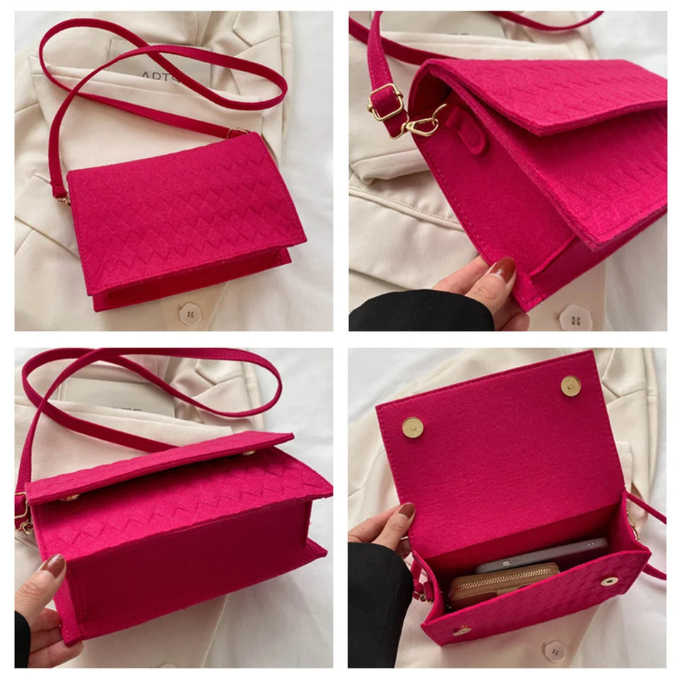 Women Corssbody Bag Korean Vintage Solid Color Square Felt Messenger Shoulder Bag Females Shopping Phone Bag 250106