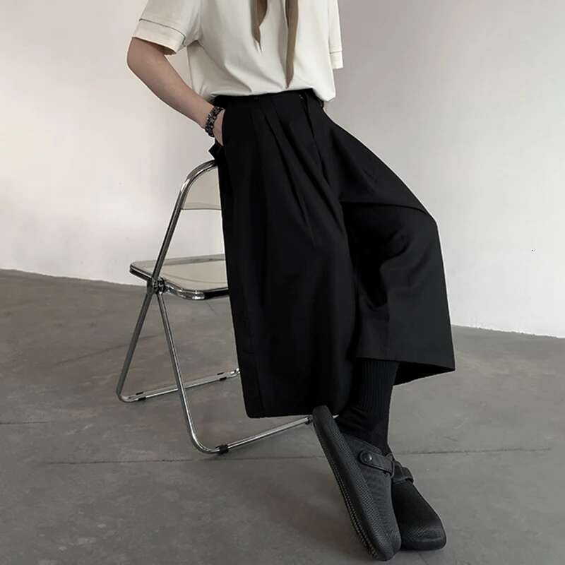 Solid Color Pleated Design Trendy Straight Pants Original New Men's Stylish Elegant Street Nine Points Trousers