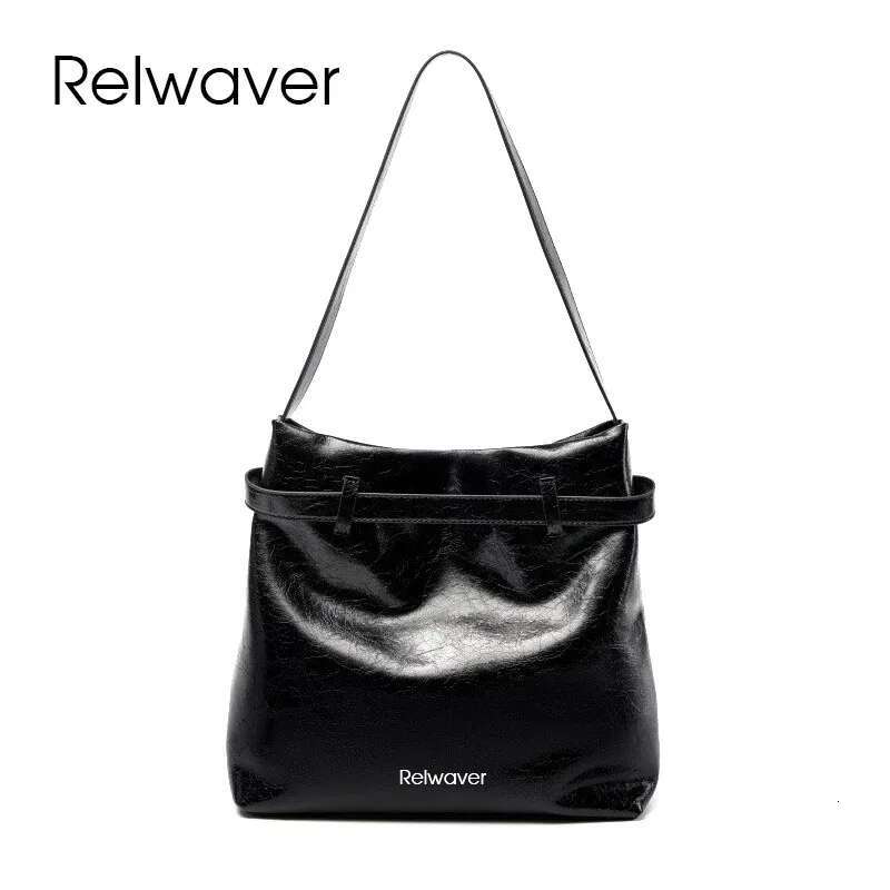 Relwaver Shoulder Cowhide Split Leather Bucket 2025 Spring Summer Big Women Handbag Commuting Ladies Bag