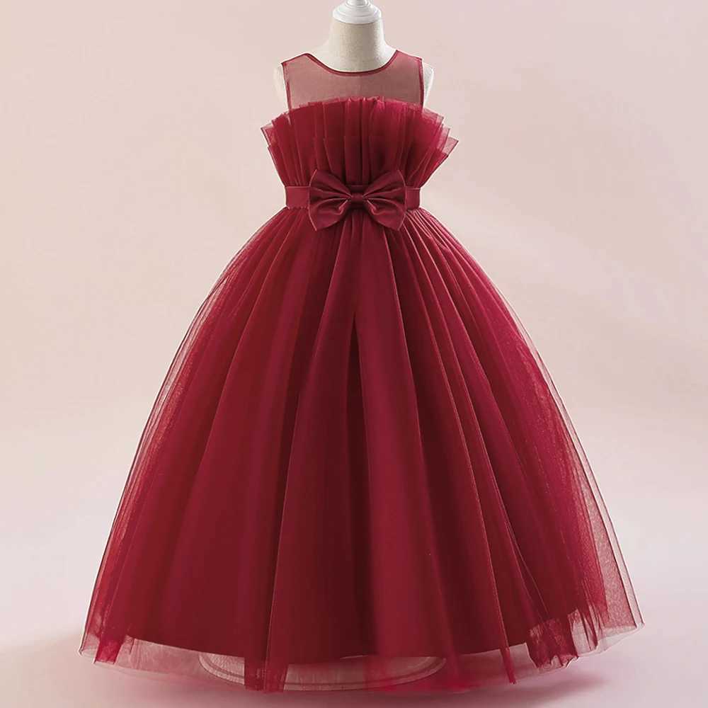 Summer Tulle Bridesmaids Pink Par Dresses for Girls Elegant Bow Princess Wedding Girls Dress First Communion Wedding Prom GownXJ250108