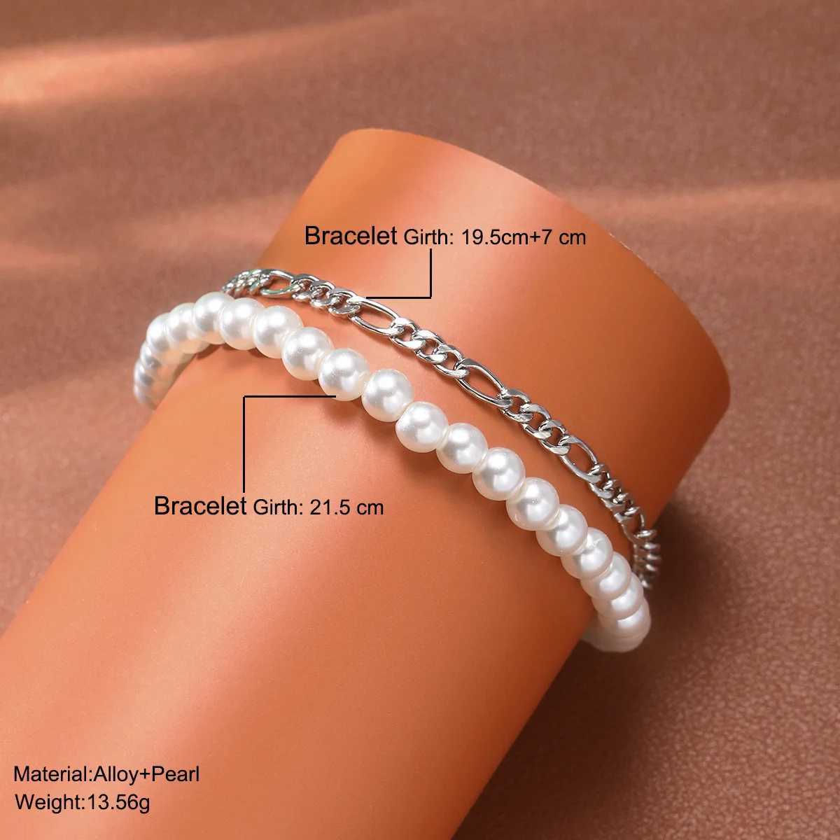 New Fashion Imitation Pearl Chain Bracelet Men Handmade Classic Figaro Chain Bracelet For Men Jewelry GiftsXJ250109