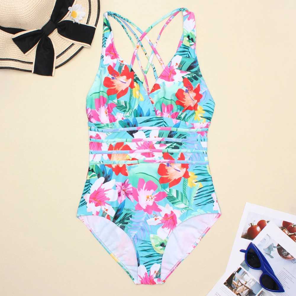 Women Printed One Piece Swimwear Sexy ss Swimsuit V Neck Summer Beach Wear Slimming Bathing Suit S~XXLXJ240108