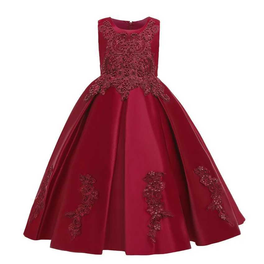 Girls Ground-Length Dress Embroidered Satin Beaded Dress Host Flower Girl Princess Dress Runway Dress Girls Birthday DressXJ250108