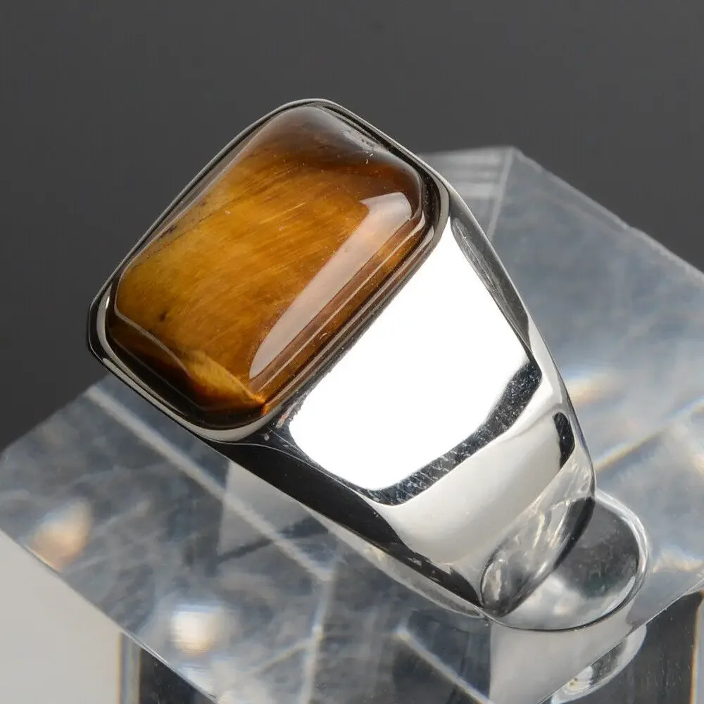 Natural Gemstone Tiger Eye Signet Ring Stainless Steel Waterproof Handmade Jewellery Rings for Men Women Father Boyfriend Gift 250106