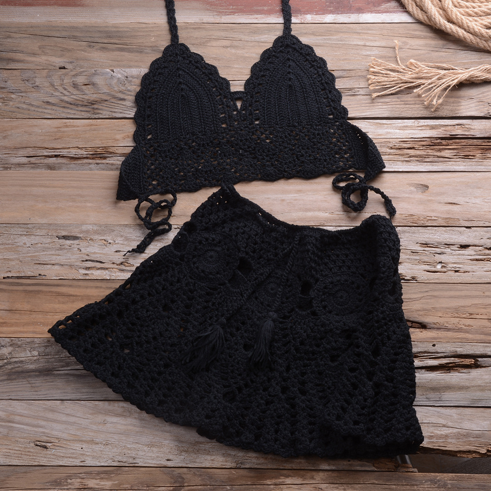 2025 Sexy Beach Bikini Designer Swimsuit Hand Hook Bikini Wrapped Chest With Sexy Versatile Hollow Pleated Skirt Split Swimsuit