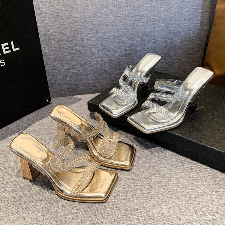 Women Sandals High Heel Chunky Heel Fashion Summer Outdoor Wear New Style High-end Triple Champagne Silver Free shipping