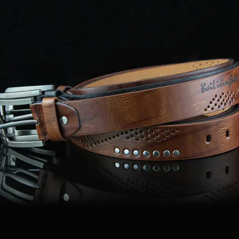 Real leather mens belt luxurious high-quality classic buckle business denim retro belt alloy belt W250109