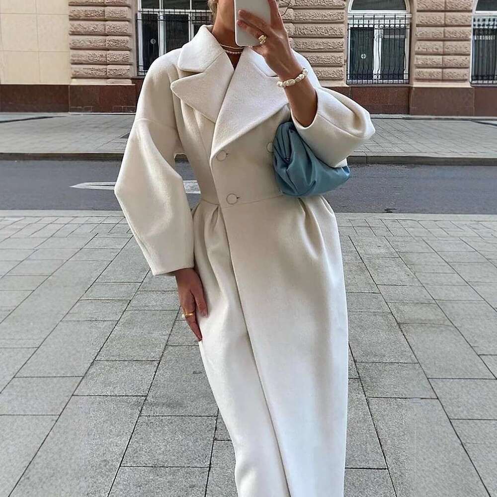 European American Autumn And Winter New Lantern Sleeve Big Collar Fashionable Woolen Long Coat