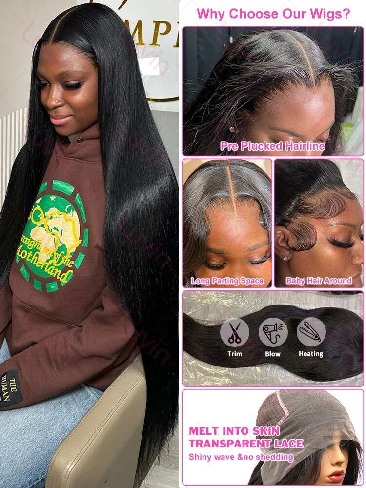 Luvin 200% HD Straight 13X6 13X4 Front Human Hair Transparent Brazilian Remy 30 40 Inch 360 Lace Frontal Wig For Women