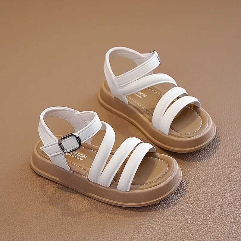 Girls sandals summer fashion childrens aprons beach shoes solid color childrens school thick soled flat sandals anti slip opening and closing W250108