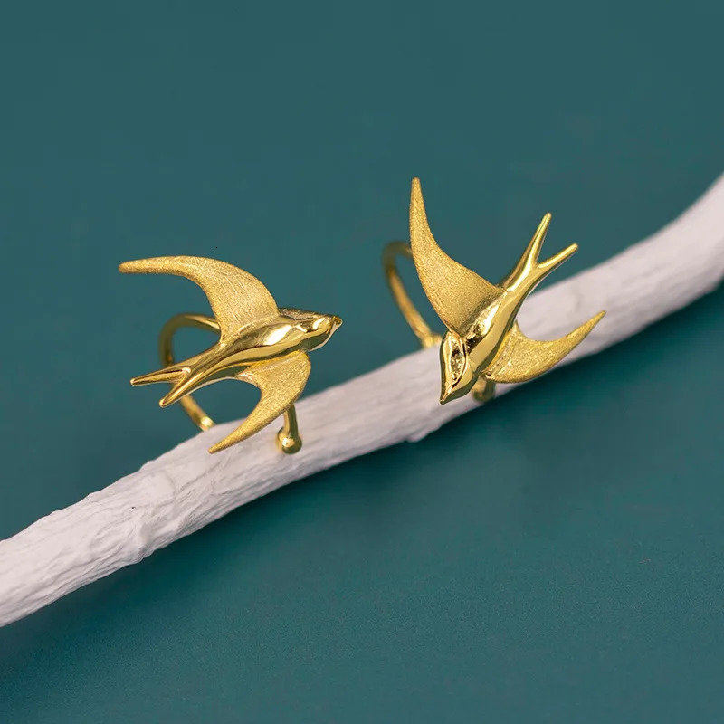 INATURE 925 Sterling Silver Flying Swallow Ear Cuff Non-Piercing Clip Earrings for Women Fashion Jewelry Unusual Accessories 250103