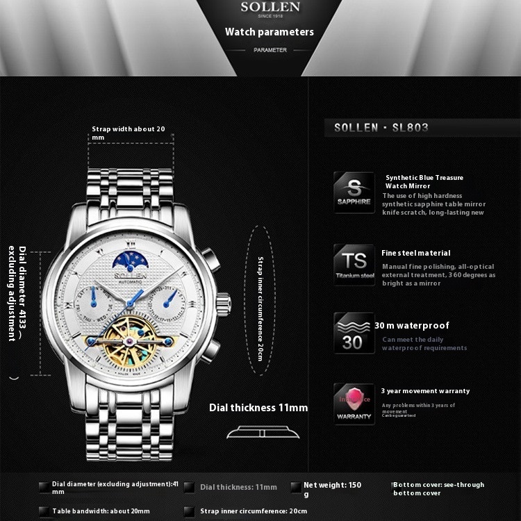 Men's Automatic Mechanical Watch with Flywheel Series - Casual and Business