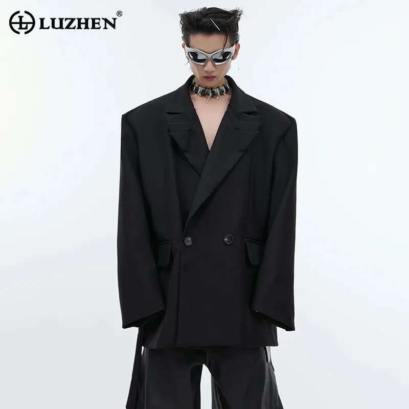 Fashion Pleated Design Solid Color Suit Jackets Original Elegant Trendy Korean Clothes Men's Blazers