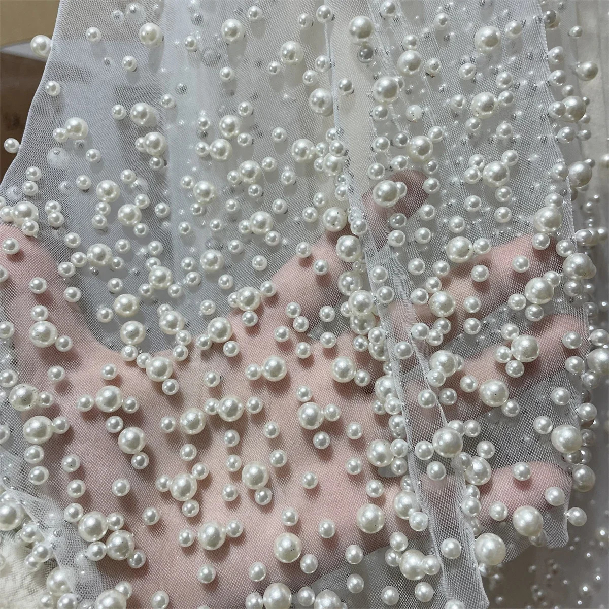1Tier Wedding Veil With Pearls Long Bridal Veil Scattered Pearls Dense Pearls Mantilla Veil with Comb Cathedral Custom250108