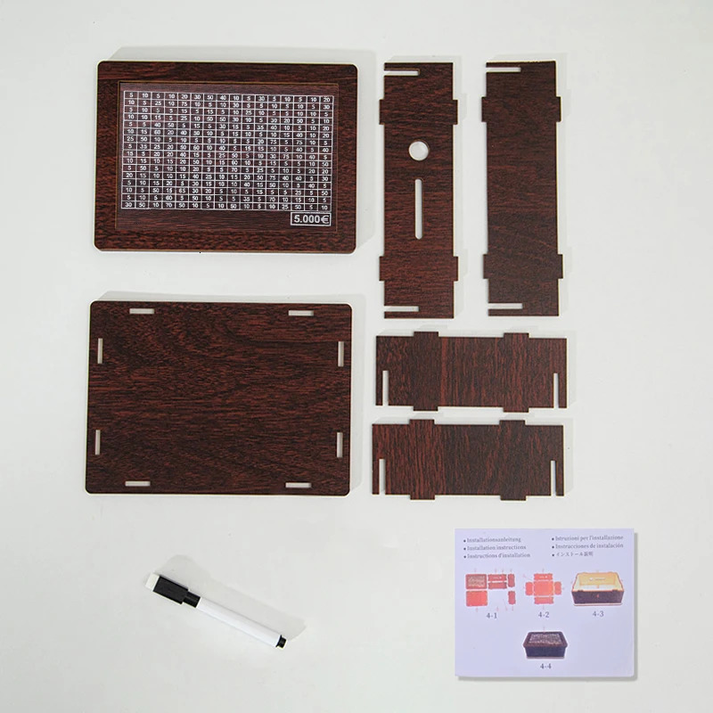 Wooden cash box with counter wooden piggy bank cash box savings target of 1000/3000/5000/10000 euros 250103