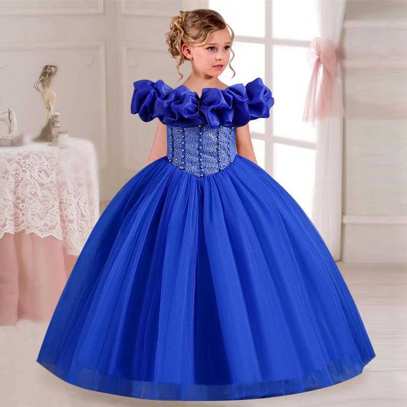 Girls Pearl Sequin Princess Dress 4-12 Fashion Off Shoulder Bunny Dress Banquet High end Lacing Evening DressXJ250108