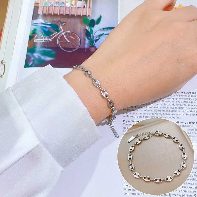 Stainl Steel Hip Hop Cuban Coffee Bean Chain Bracelets for Women Girls Tren Hand Accories Jewelry Birtay GiftsXJ250109